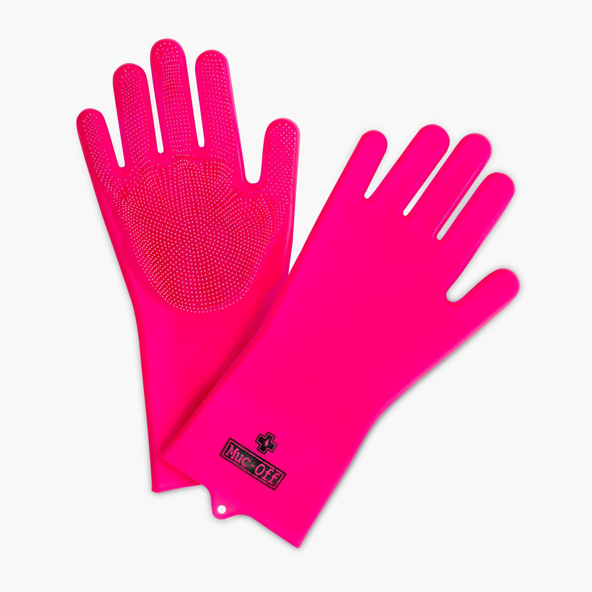 Muc-Off Deep Scrubber reinigingshandschoenen · roze L